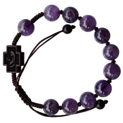 Rosary Bracelet Adjustable Amethyst + Jujube Wood 10mm