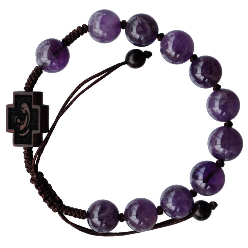 Rosary Bracelet Adjustable Amethyst + Jujube Wood 10mm
