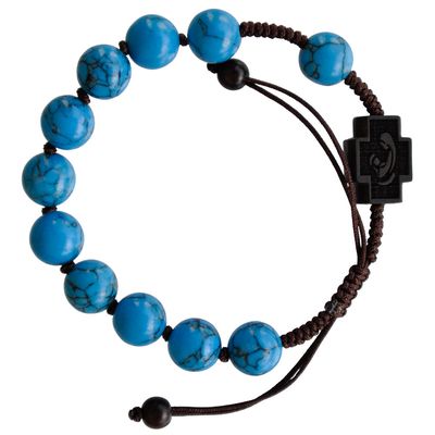 Rosary Bracelet Adjustable Turquoise &amp; Jujube Wood 10mm