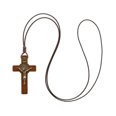St Benedict Crucifix Necklace Wood