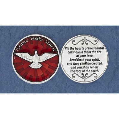 Confirmation Pocket Token - Red enamel Dove &quot;Come Holy Spirit&quot;