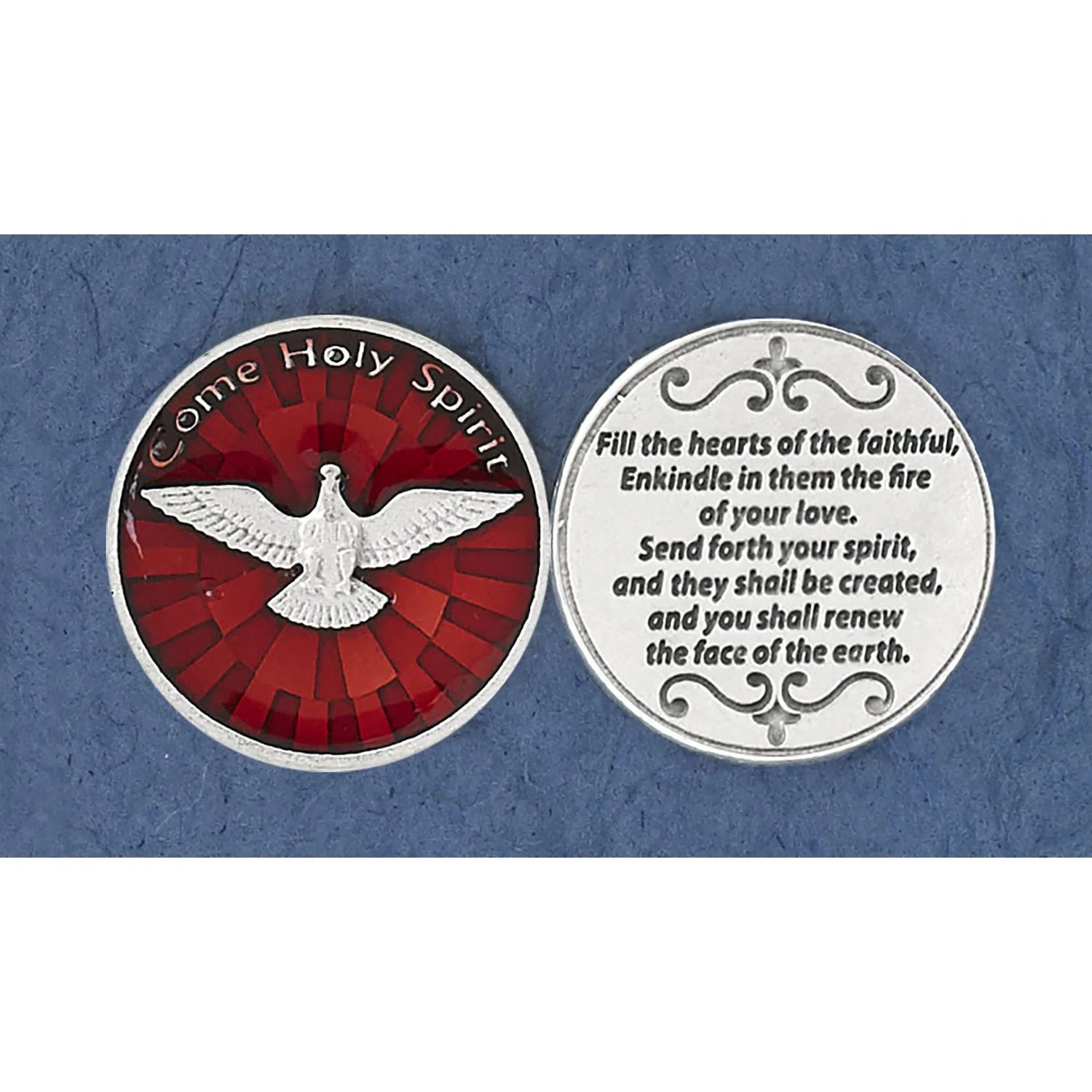 Confirmation Pocket Token - Red enamel Dove &quot;Come Holy Spirit&quot;