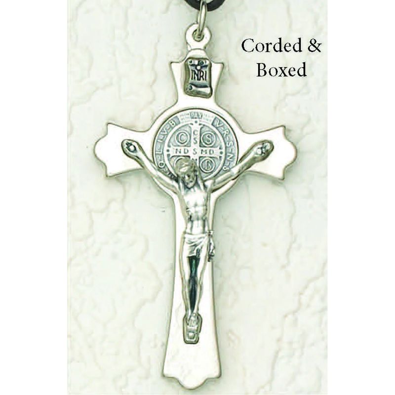 Crucifix St Benedict silver w/cord 3&quot;