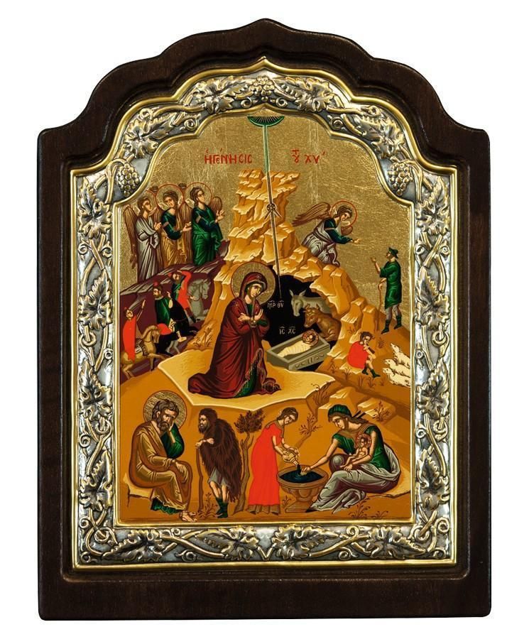 The Nativity - Arched &amp; Engraved Icon - 6.5&quot; x 8.5&quot;