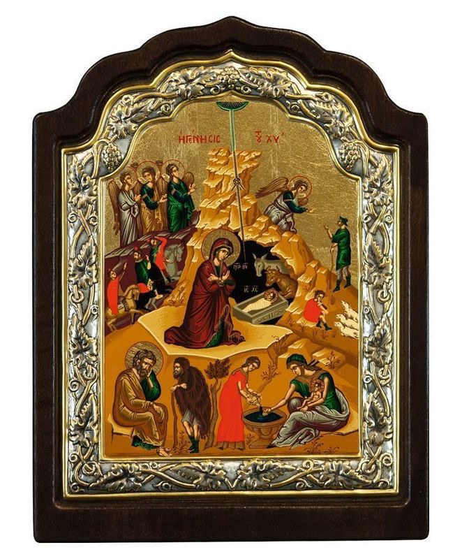 The Nativity - Arched &amp; Engraved Icon - 4.75&quot; x 6&quot;