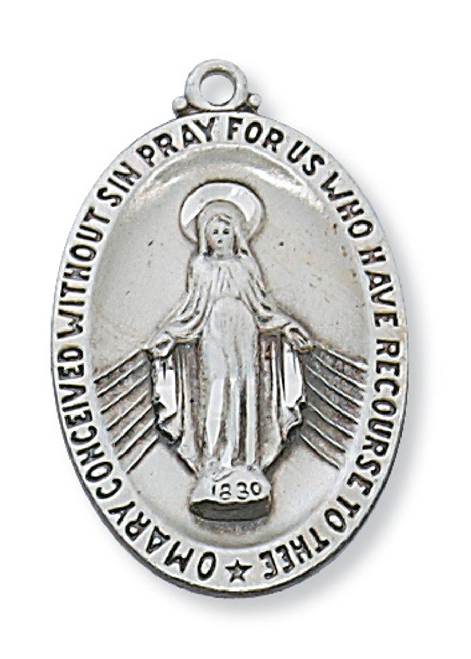 Miraculous Medal Sterling Silver 24&quot; stainless steel chain + gift box