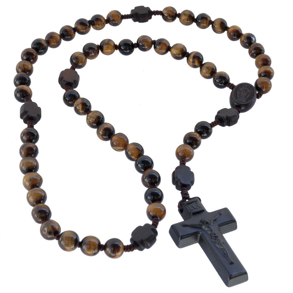 Rosary 5-decade Tiger Eye/Jujube Wood 8mm