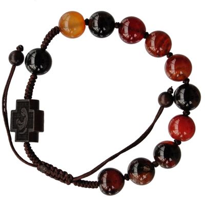 Rosary Bracelet Agate &amp; Jujube Wood adjustable slip-knot 10mm