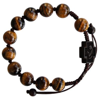 Rosary Bracelet Tiger Eye &amp; Jujube Wood adjustable slip-knot 10mm