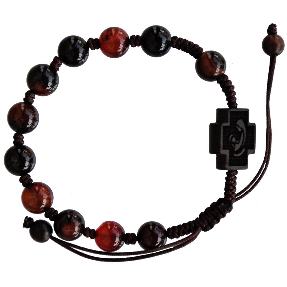 Rosary Bracelet Adjustable Agate &amp; Jujube Wood slip-knot 8mm