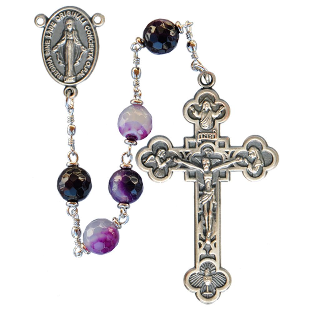 Rosary 5 decade Purple Agate in black gift box 8mm
