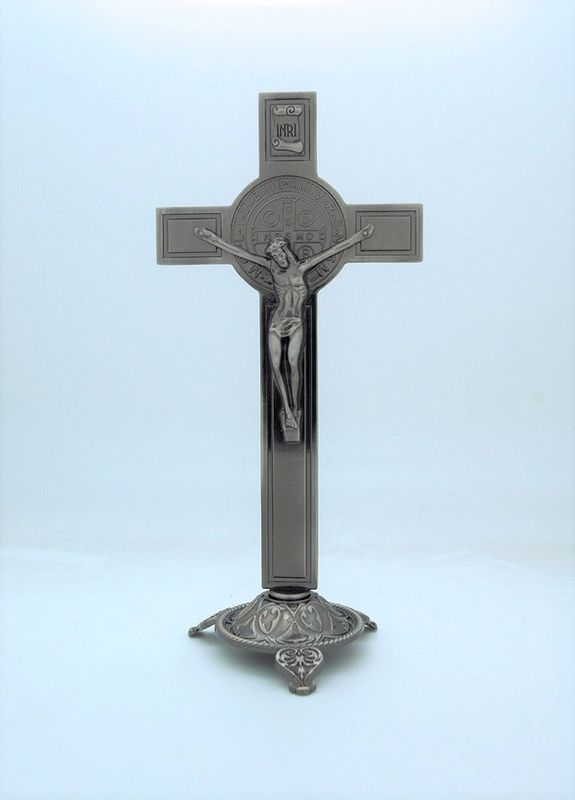 St Benedict Standing Cross, Silver tone 7.5&quot;