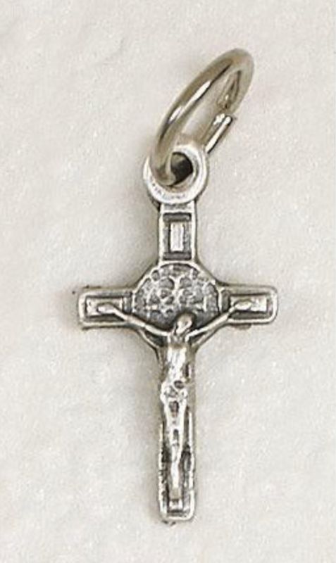 St Benedict Bracelet Cross - silver tone .75&quot;