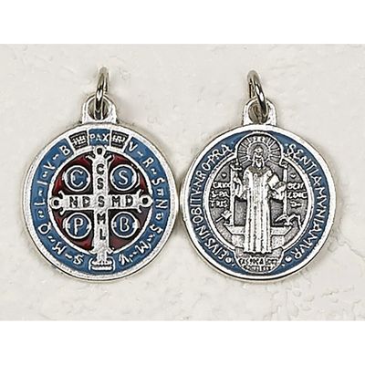 Medal St Benedict light blue/red enamel 1.25&quot;