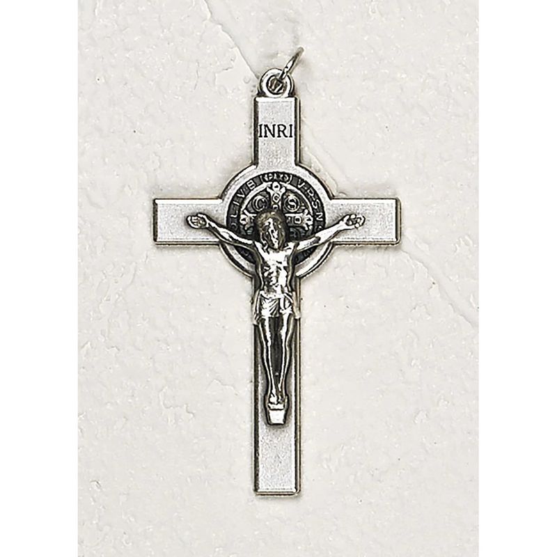 Crucifix St Benedict silver tone 1.5&quot;