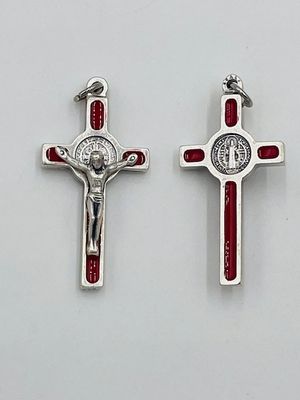 Crucifix St Benedict red/silver 1&quot;