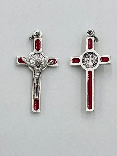 Crucifix St Benedict red/silver 1&quot;