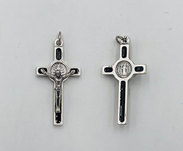 Crucifix St Benedict black/silver 1&quot;