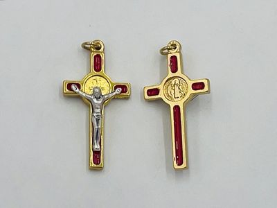 Crucifix St Benedict red/gold 1&quot;