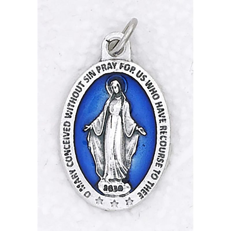 Miraculous Medal 1&quot; silver tone/blue enamel