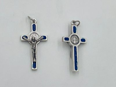 Crucifix St Benedict blue/silver 1&quot;