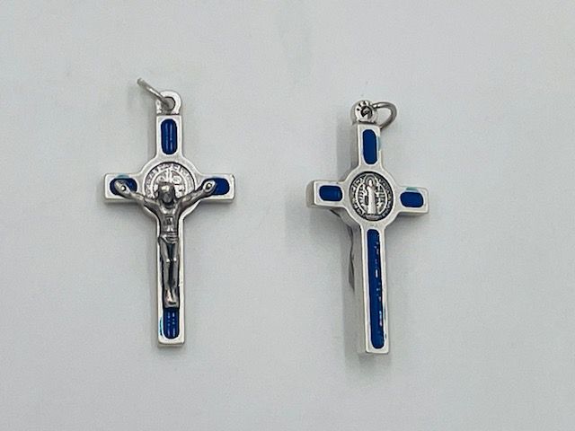 Crucifix St Benedict blue/silver 1&quot;