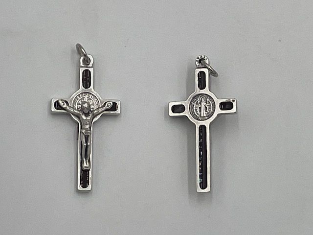 Crucifix St Benedict brown/silver 1&quot;