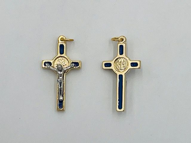 Crucifix St Benedict blue/gold 1&quot;