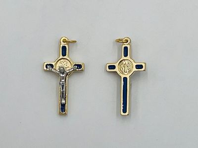 Crucifix St Benedict blue/gold 1&quot;