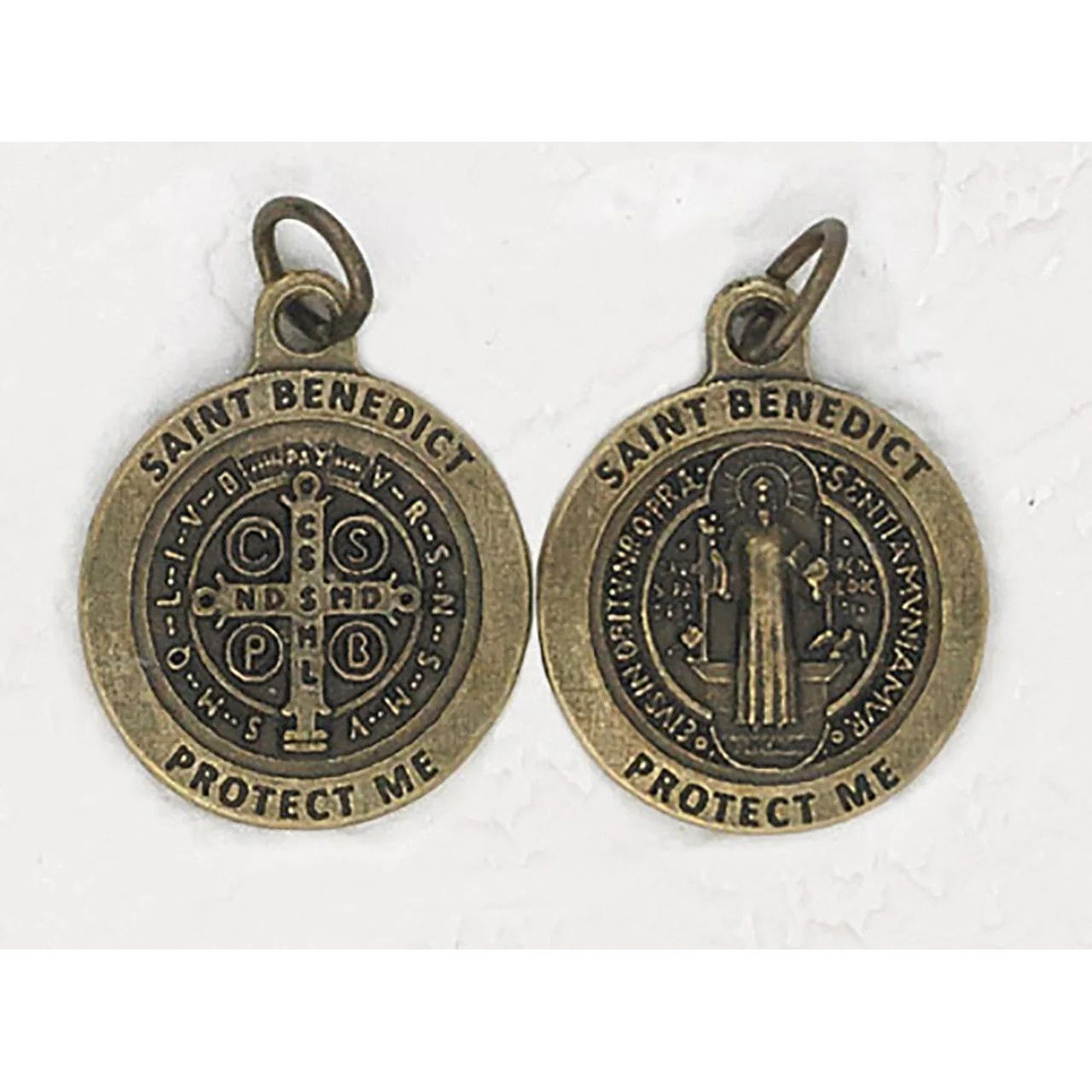 Medal St Benedict &quot;Protect Me&quot; round brass 3/4&quot;