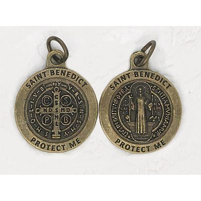 Medal St Benedict &quot;Protect Me&quot; round brass 3/4&quot;