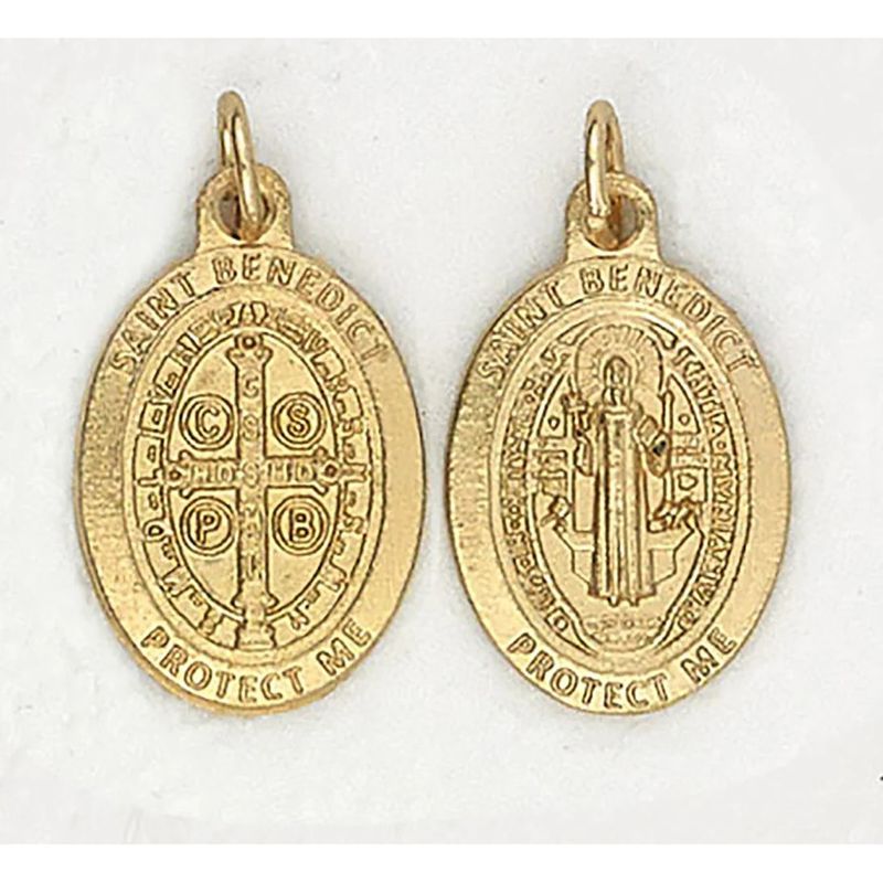 Medal St Benedict &quot;Protect Me&quot; oval gold 3/4&quot;