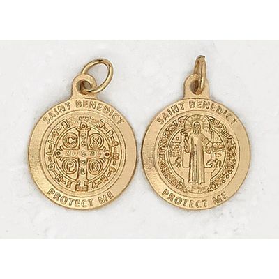 Medal St Benedict &quot;Protect Me&quot; round gold 3/4&quot;