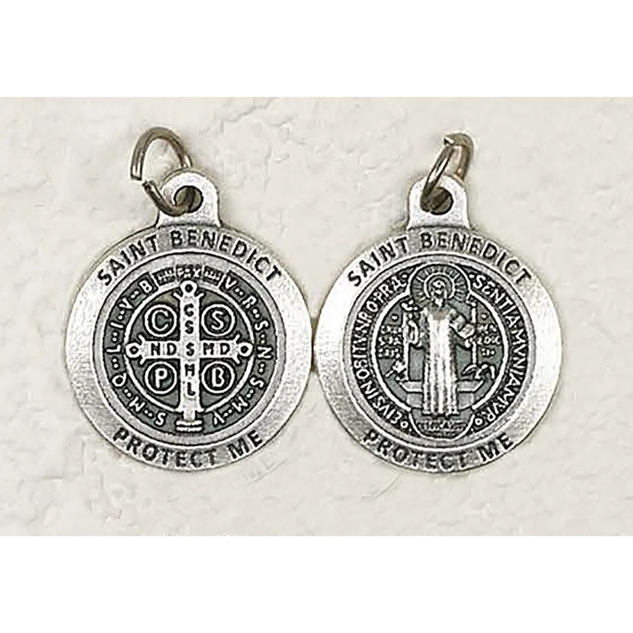 Medal St Benedict &quot;Protect Me&quot; round silver 3/4&quot;