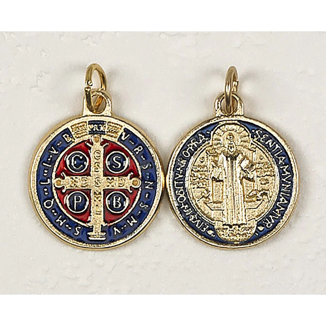 Medal St Benedict gold/enamel blue &amp; red 3/4&quot;