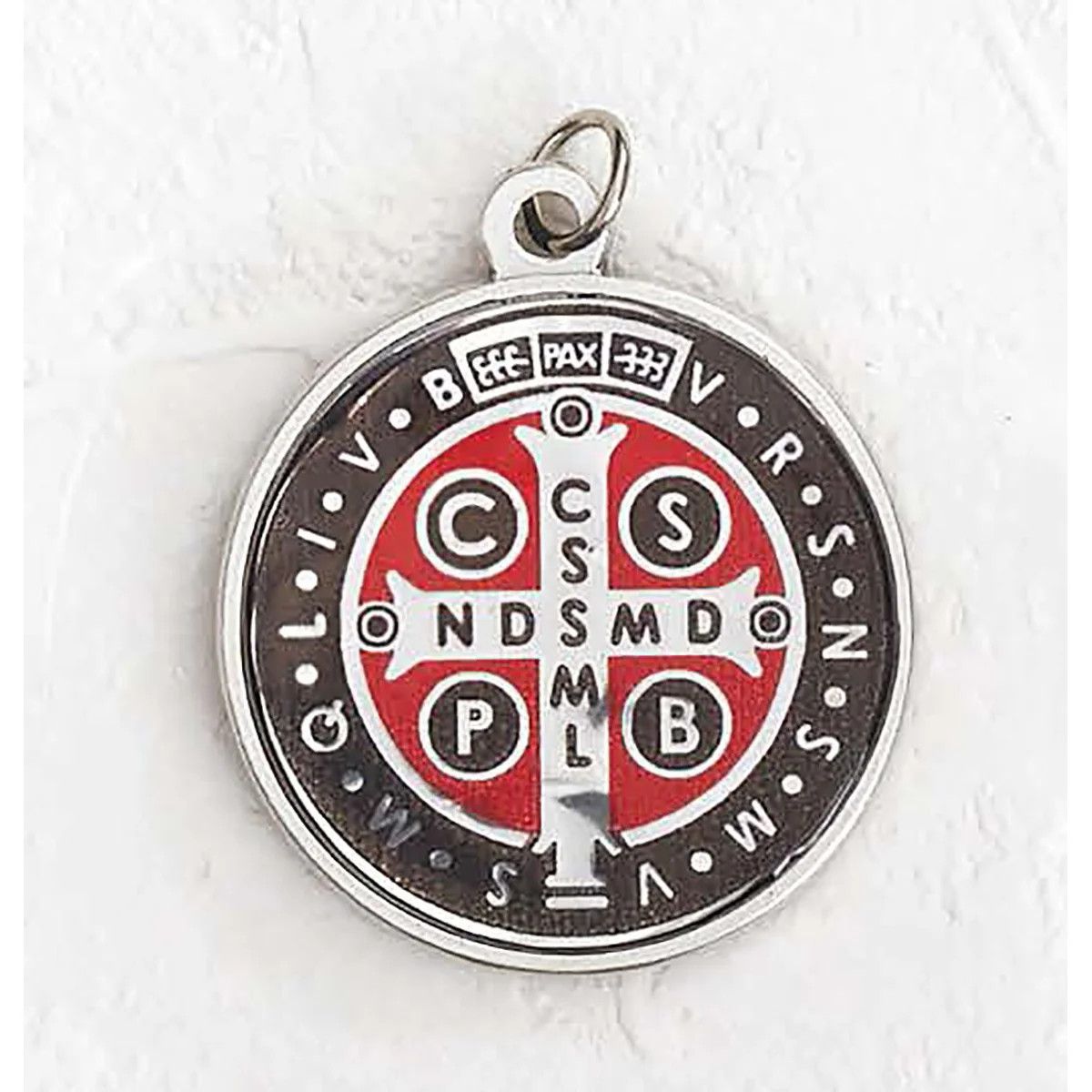 St Benedict Medal 3/4&quot; foil black/red silver tone
