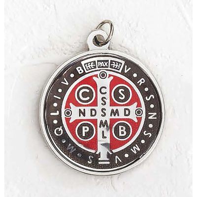 St Benedict Medal 3/4&quot; foil black/red silver tone