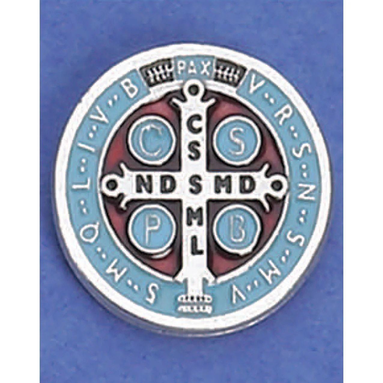 Lapel Pin St Benedict light blue + red