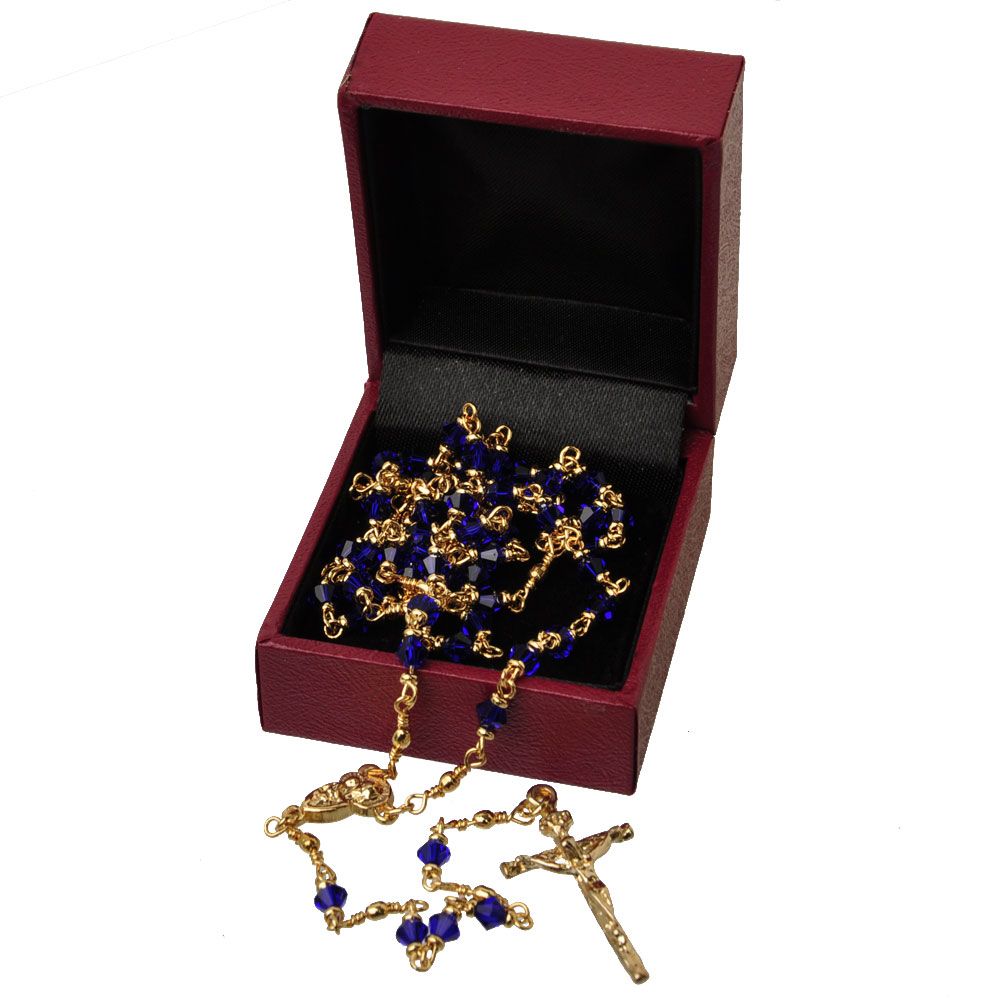 Blue crystal rosary 5-decade + red gift box