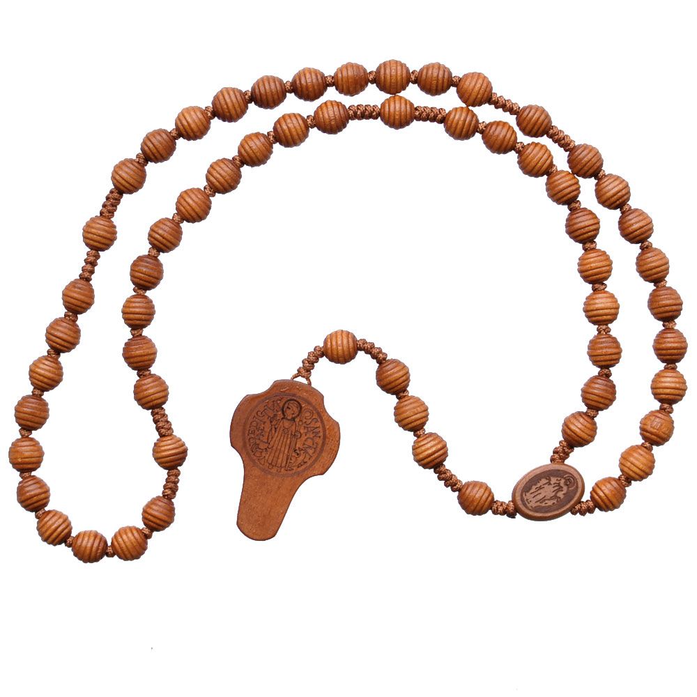 Carved wood St Benedict Rosary 8mm