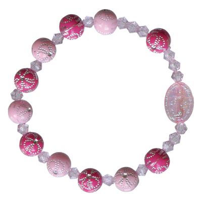 Rosary Bracelet for kids- Pink Flower Acrylic 8mm
