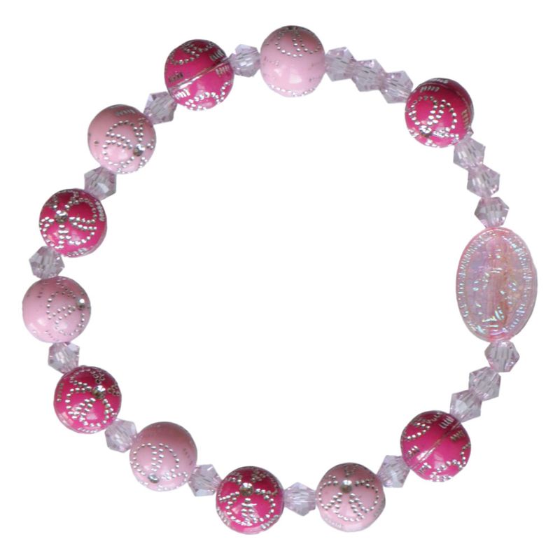 Rosary Bracelet for kids- Pink Flower Acrylic 8mm