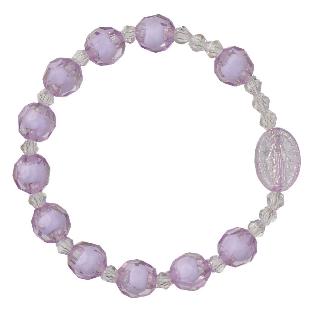 Rosary Bracelet for kids - purple acrylic stretch 8mm