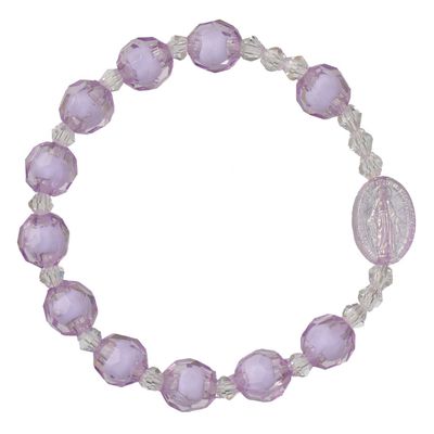 Rosary Bracelet for kids - purple acrylic stretch 8mm