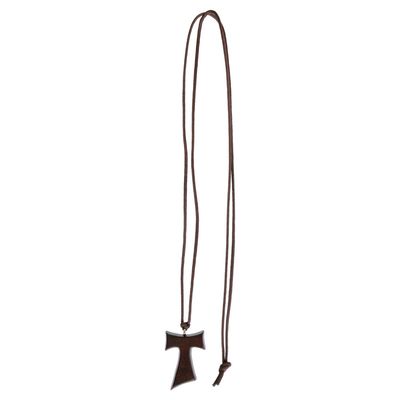 Tau Jujube Wood Cross Necklace 1&quot;