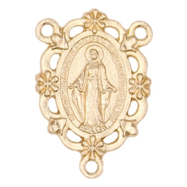 Deluxe Miraculous Medal Rosary Center gold tone