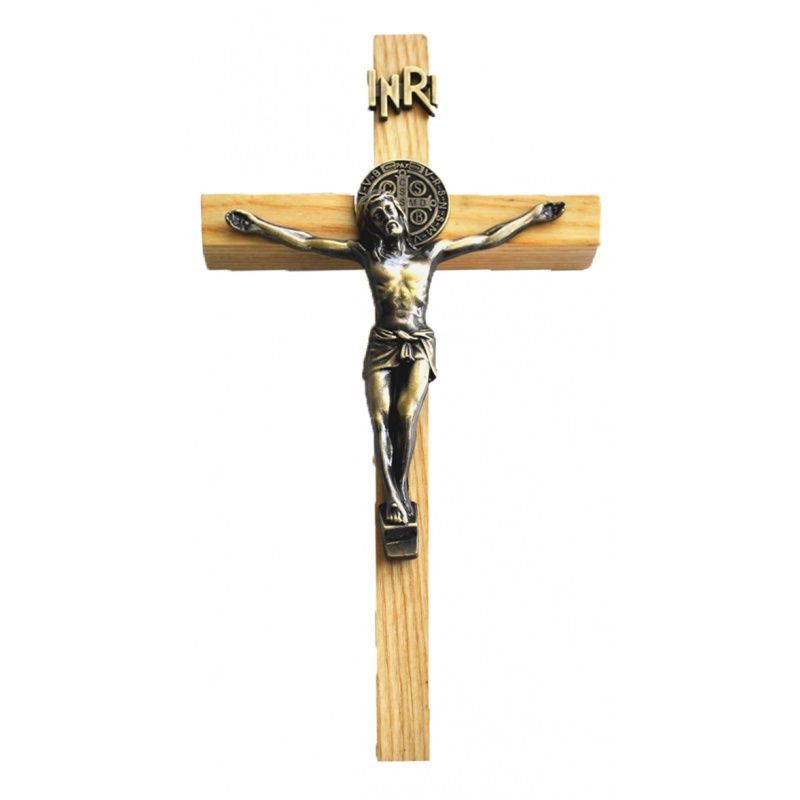 Crucifix St Benedict Medal 10&quot; wood