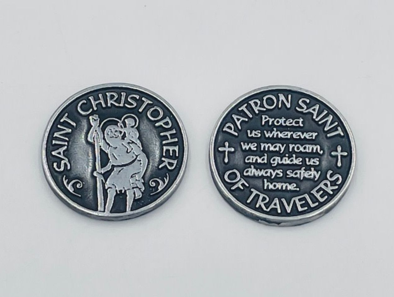 St Christopher pewter prayer token/coin
