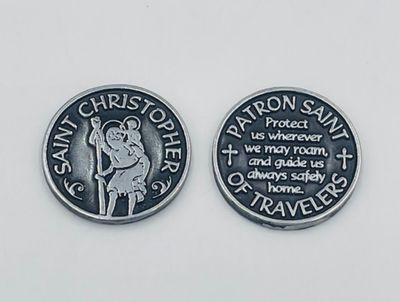 St Christopher pewter prayer token/coin