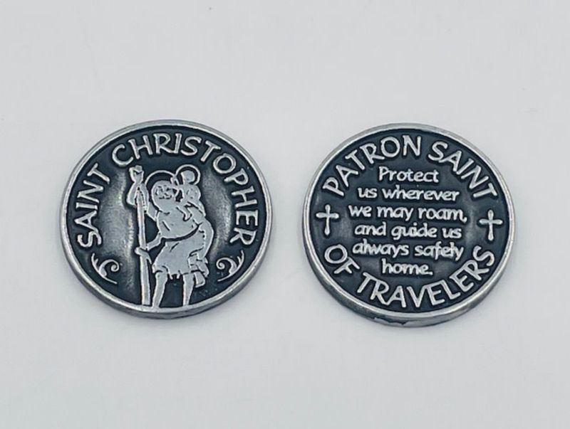 St Christopher pewter prayer token/coin